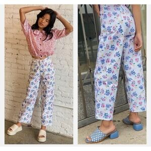 Tach kiki Clothing Floral Print High Waisted Wide Leg Jeans Women's Medium